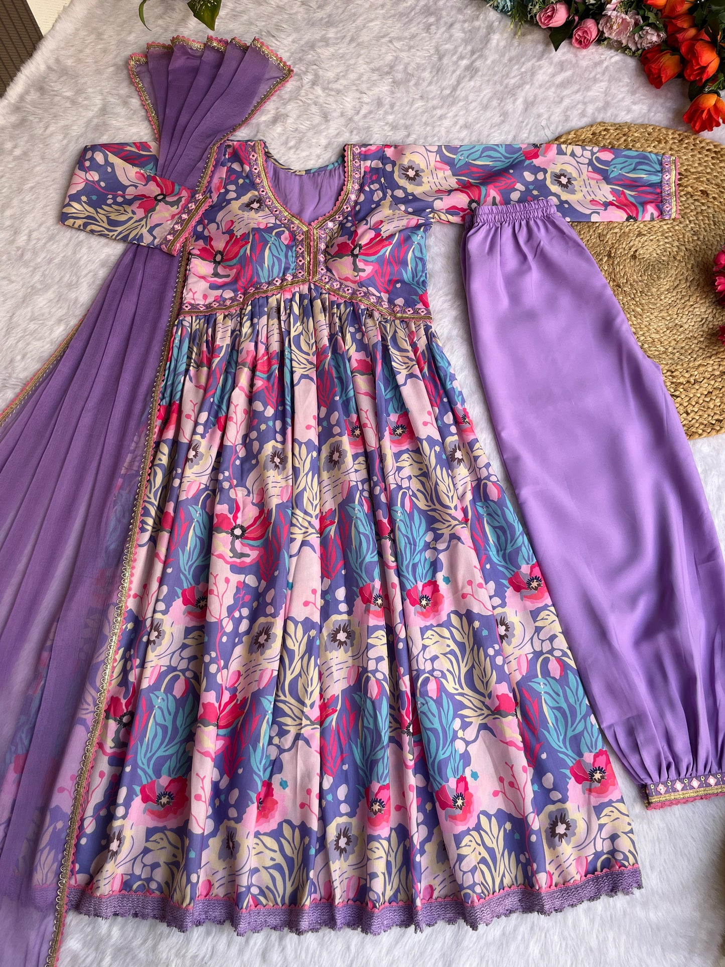 Digital Print Lavender Color Festive Wear Anarkali Suit