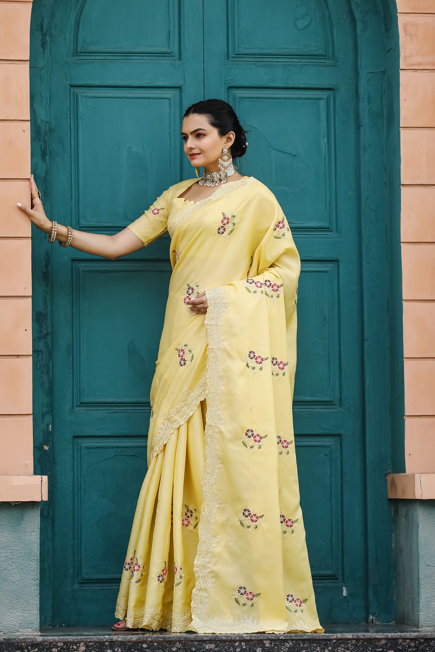 Luxuriant Yellow Color Embroidery Cutwork Saree