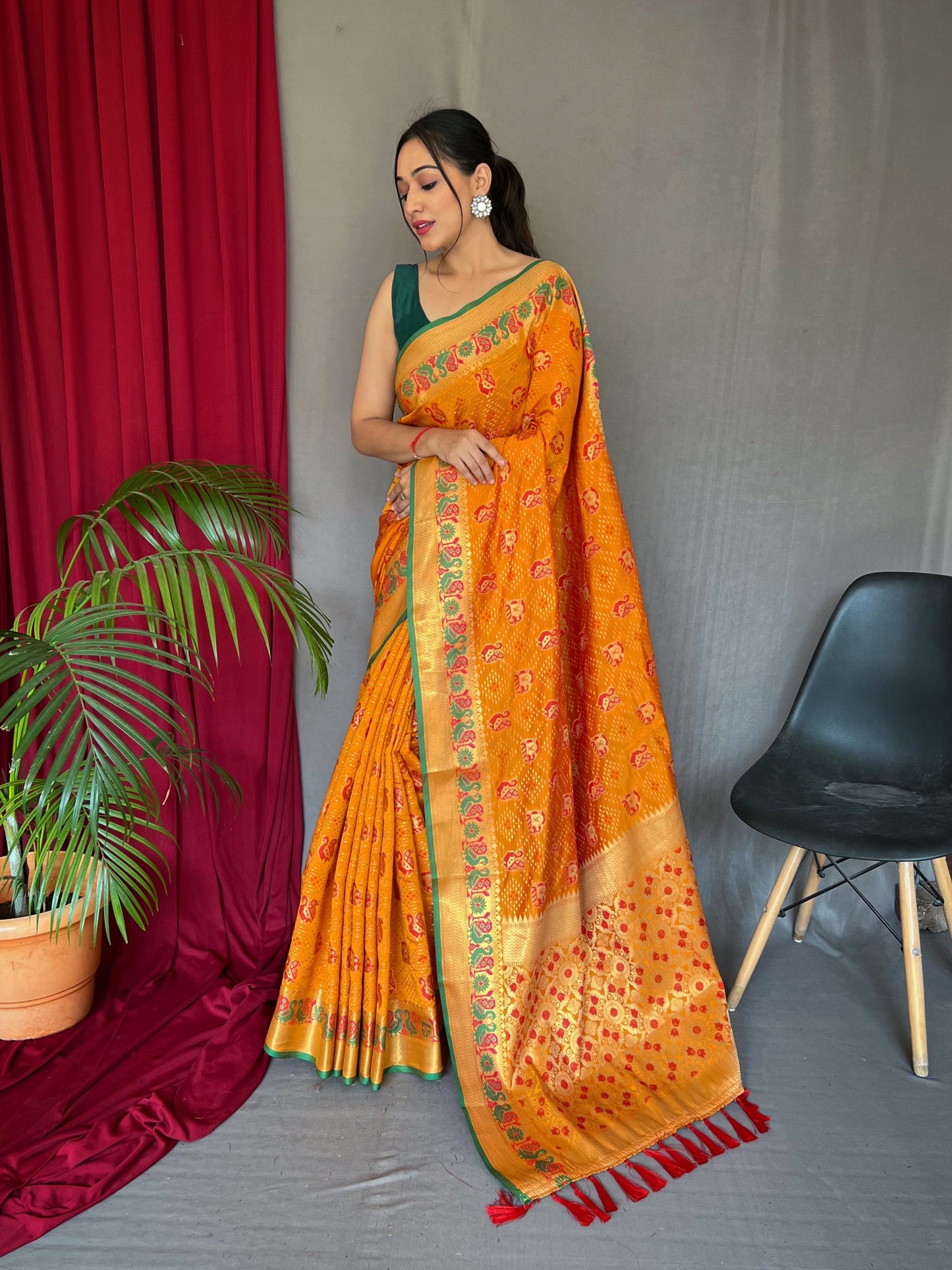 Wedding Wear Mustard Color Kachi Patola Silk Saree