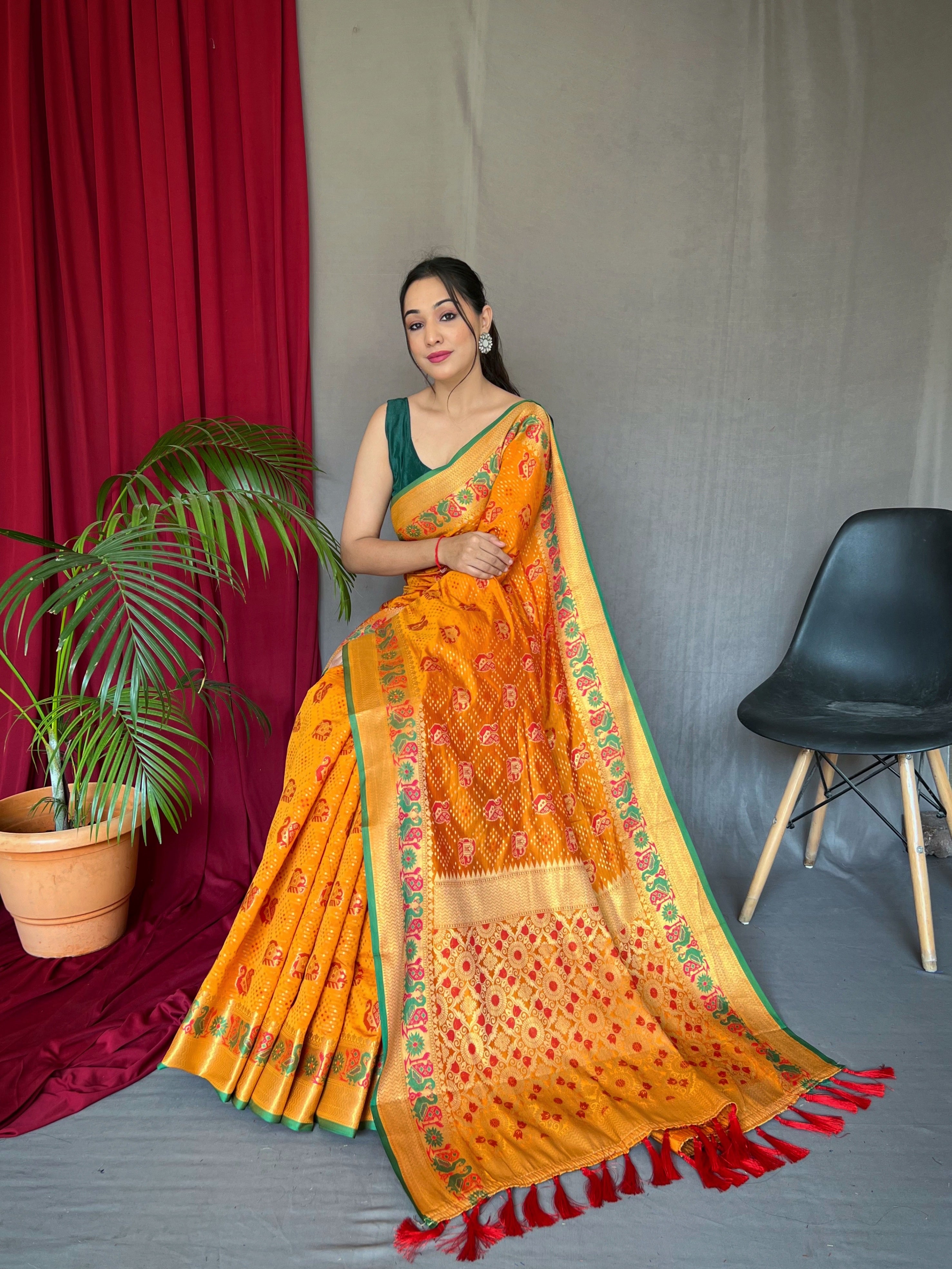 Wedding Wear Mustard Color Kachi Patola Silk Saree