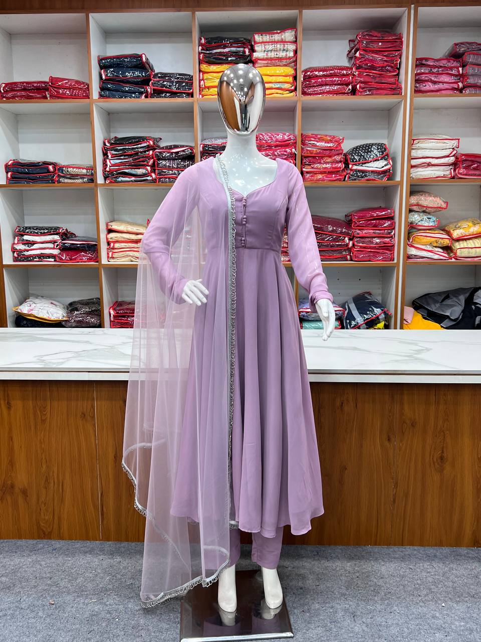 Casual Wear Dusty Pink Plain Anarkali Suit