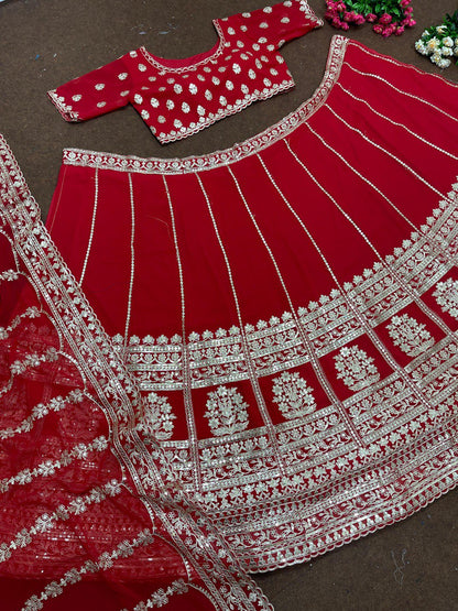 Wedding Wear Red Color Coding Work Lehenga Choli