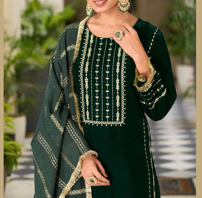 Demanding Velvet Embroidery Work Green Salwar Suit