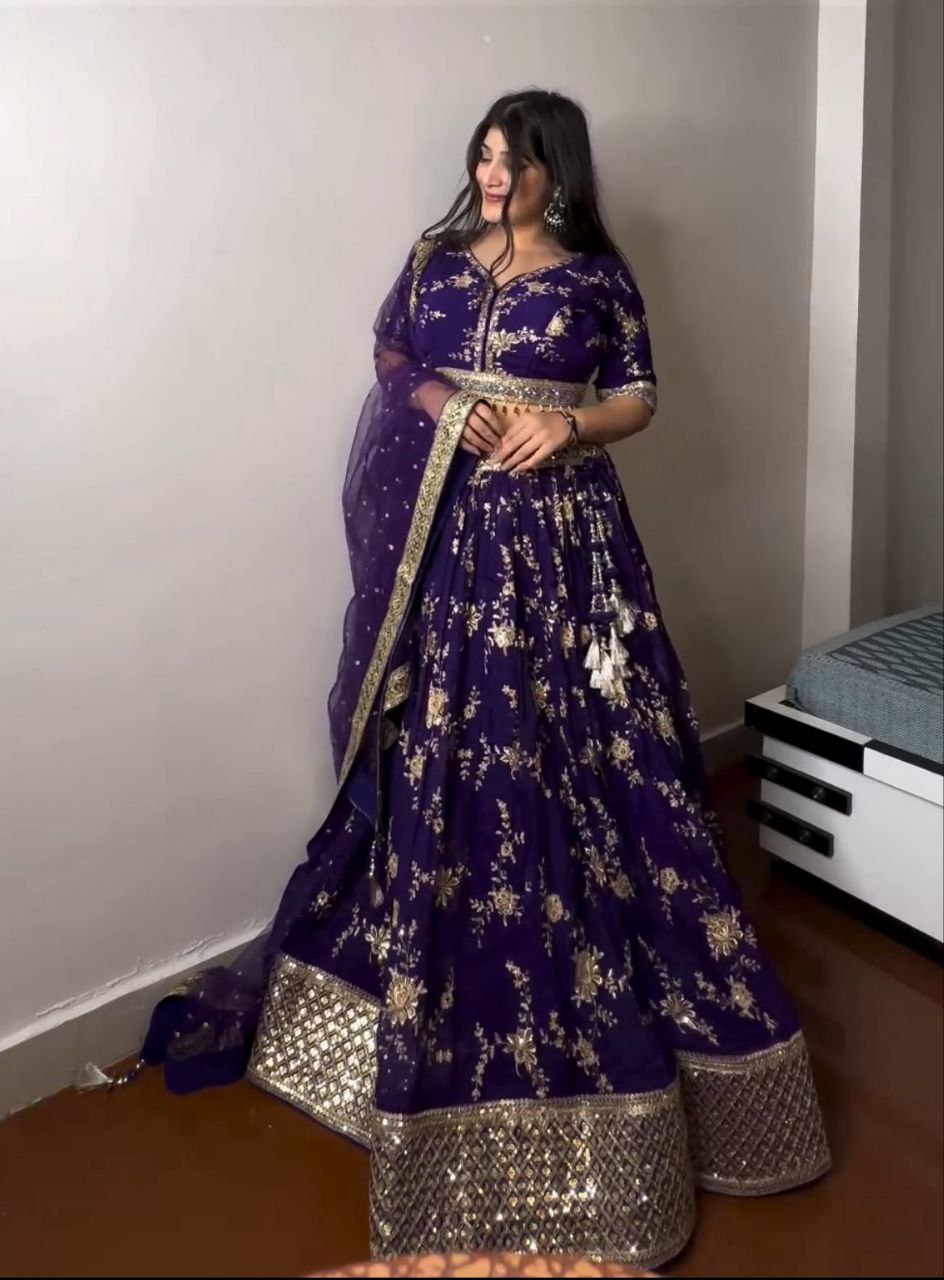 Excellent Purple Color Embroidery Sequence Work Lehenga Choli