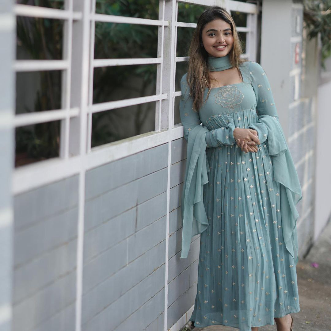 Captivating Sky Blue Embroidery Sequence Work Anarkali Gown