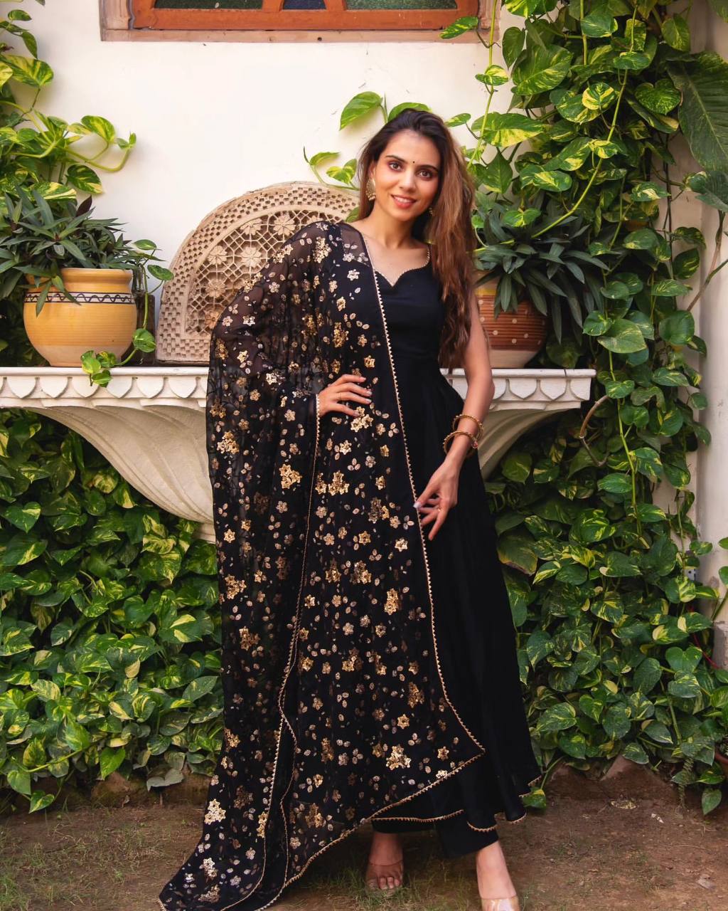 Party Wear Look Georgette Black Gown With Work Dupatta