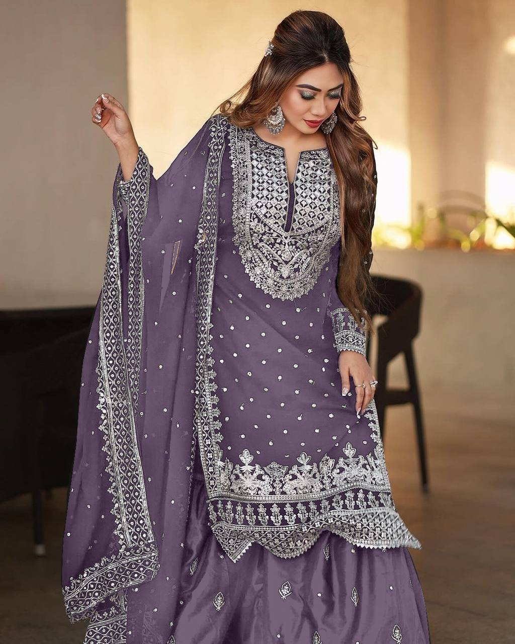 Captivating Work Lavender Color Party Wear Sharara Suit