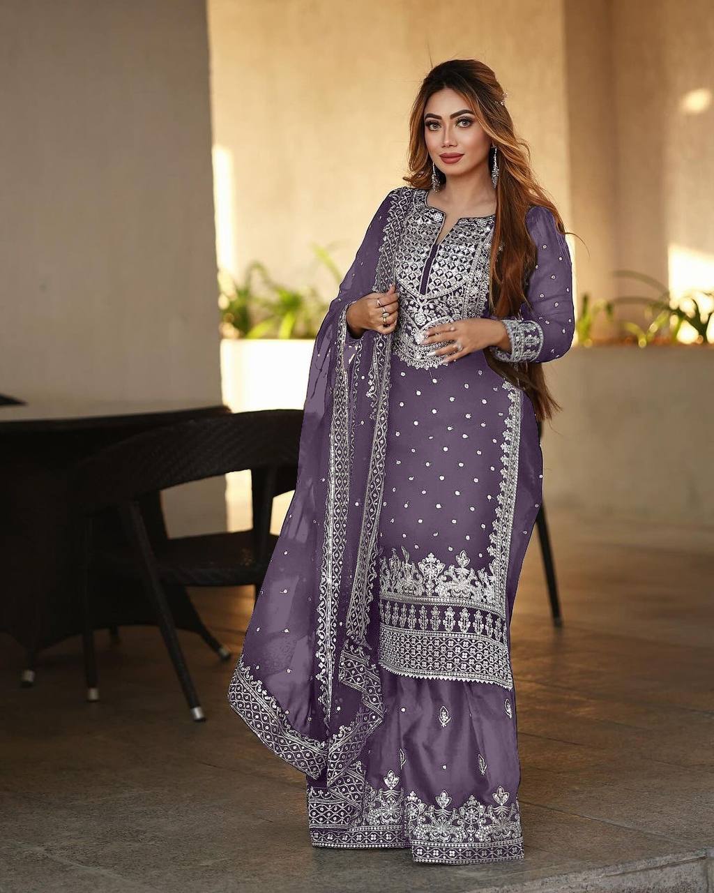 Captivating Work Lavender Color Party Wear Sharara Suit