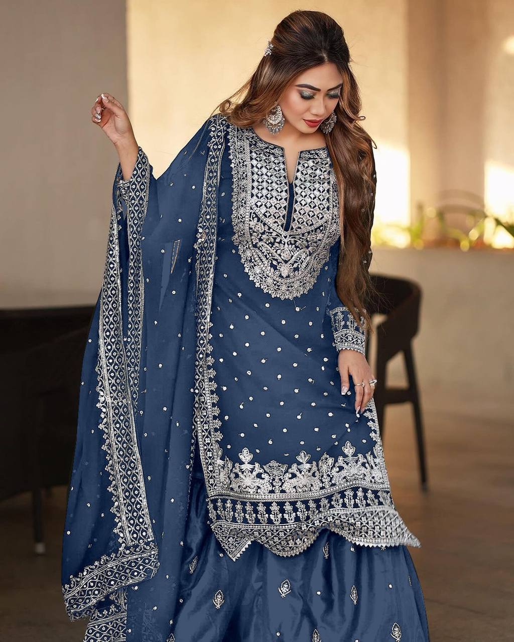 Captivating Work Blue Color Party Wear Sharara Suit