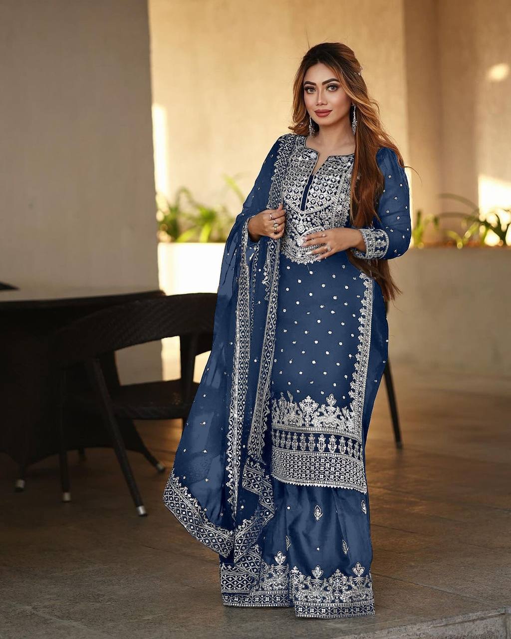 Captivating Work Blue Color Party Wear Sharara Suit