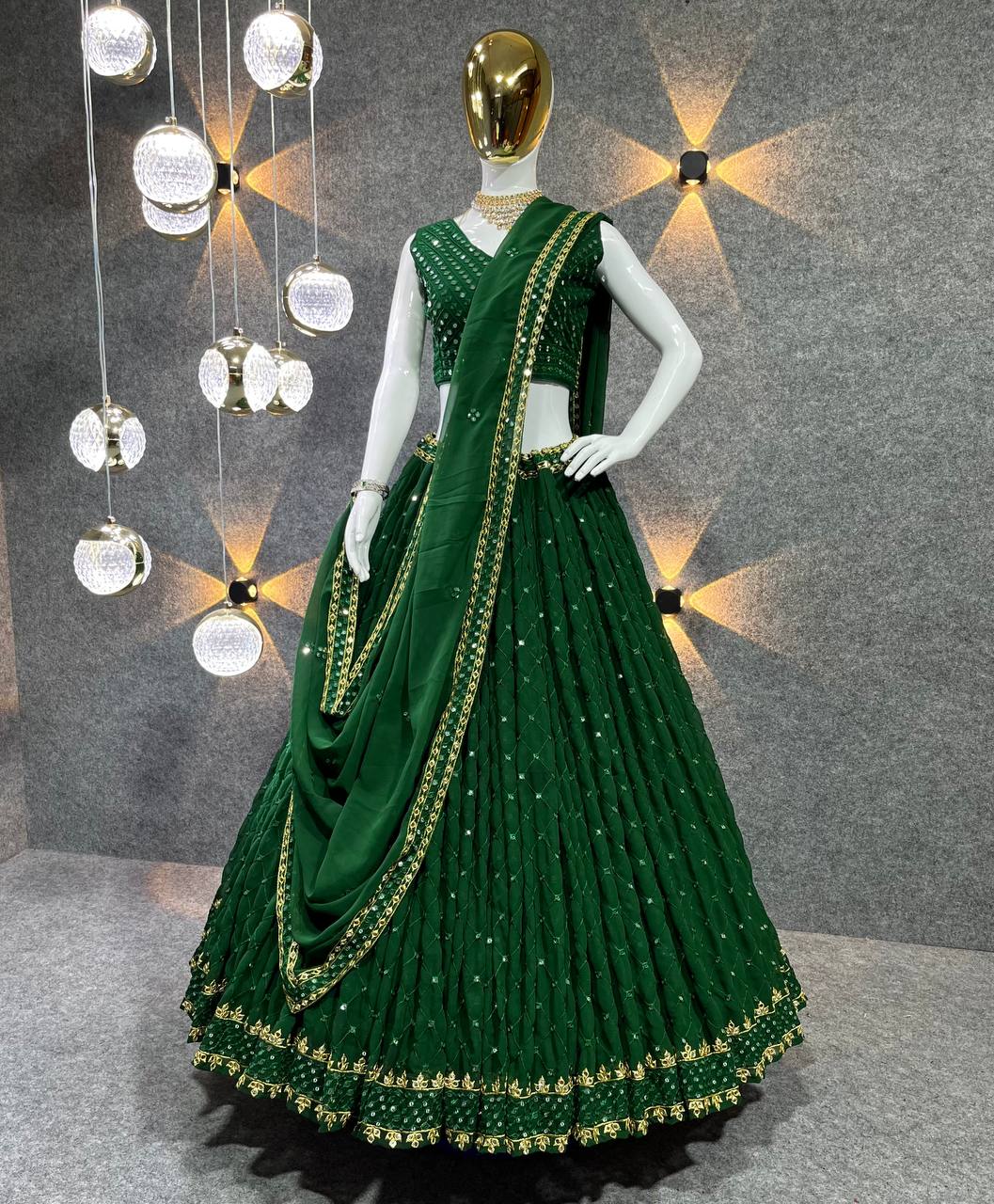 Wedding Wear Heavy Sequence Work Green Color Lehenga Choli