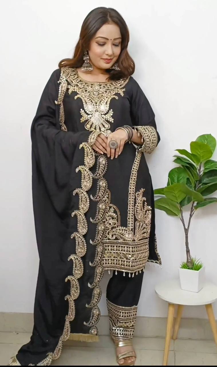 Luxuriant Black Color Embroidery Work Salwar Suit