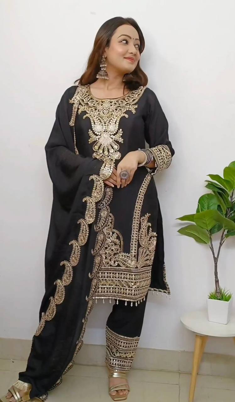 Luxuriant Black Color Embroidery Work Salwar Suit