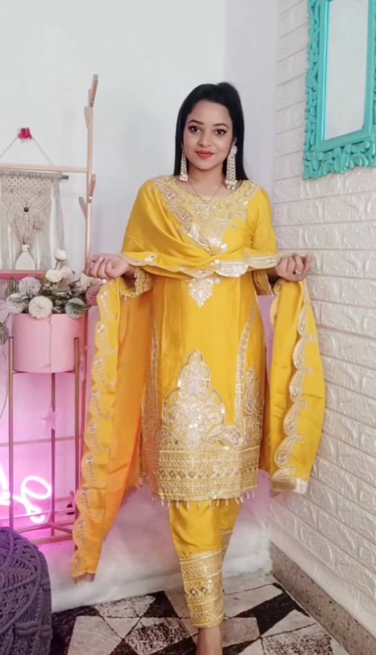 Luxuriant Yellow Color Embroidery Work Salwar Suit