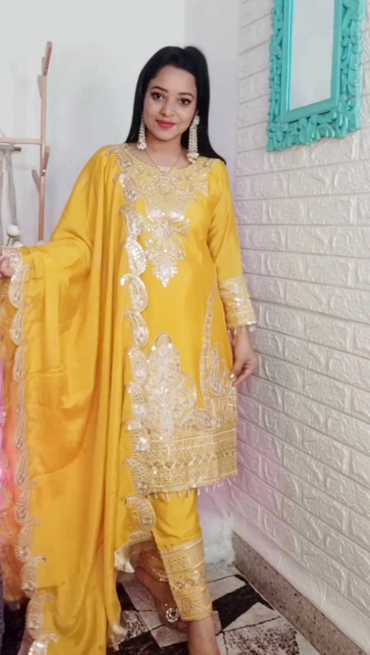 Luxuriant Yellow Color Embroidery Work Salwar Suit