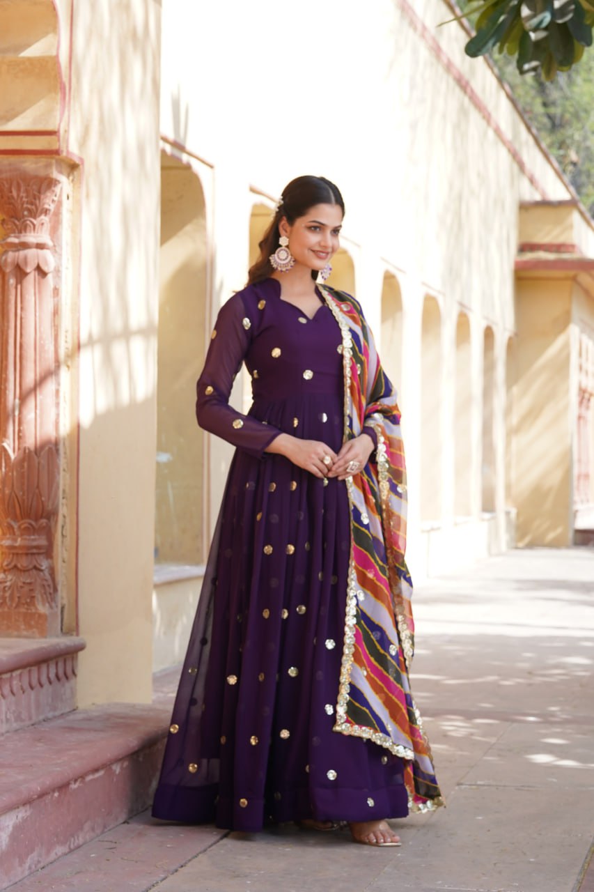 Function Wear Sequence Work Purple Gown With Multi Dupatta