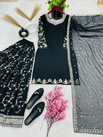 Black Color Sequence Embroidery Sharara Suit