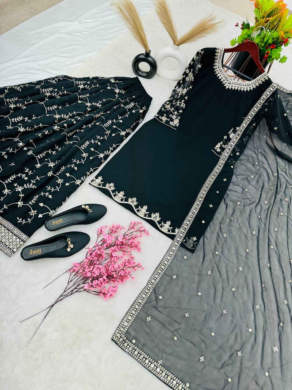 Black Color Sequence Embroidery Sharara Suit