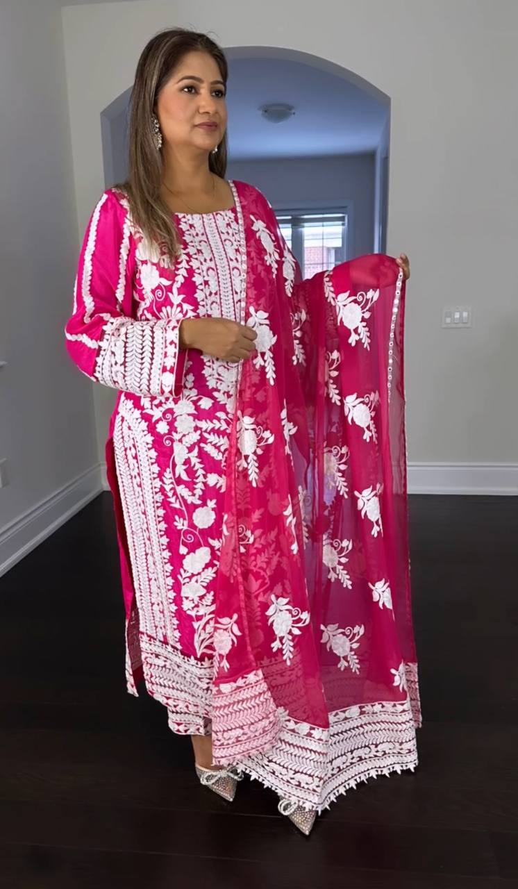 Beautiful Shine Embroidery Work Pink Color Salwar Suit