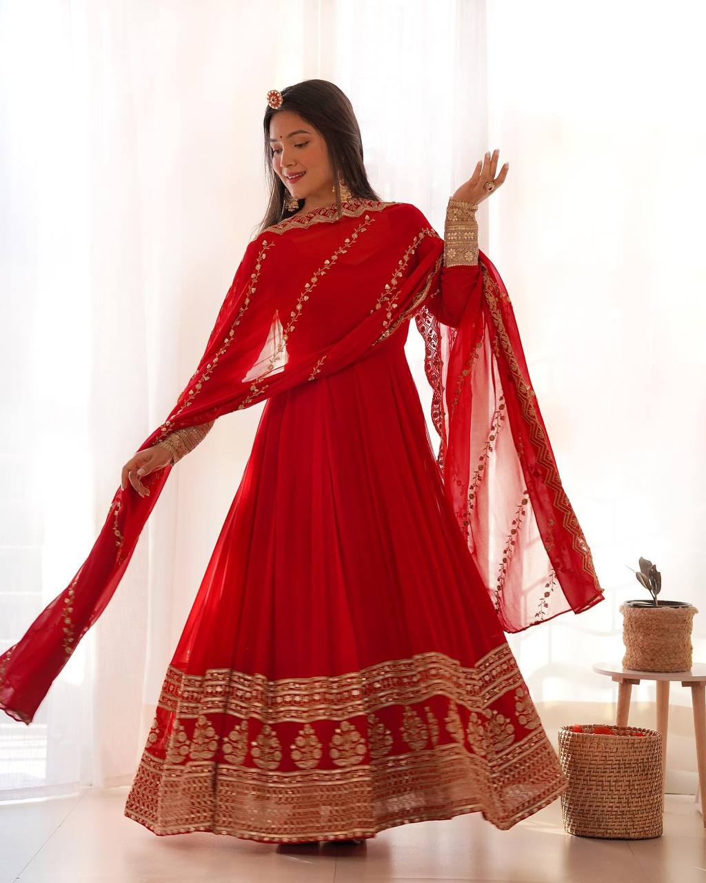 Wedding Wear Red Embroidery Sequence Work Gown