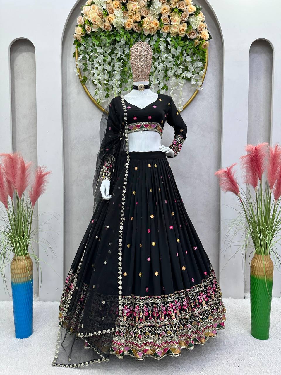 Black Color Thread Sequence Work Lehenga Choli