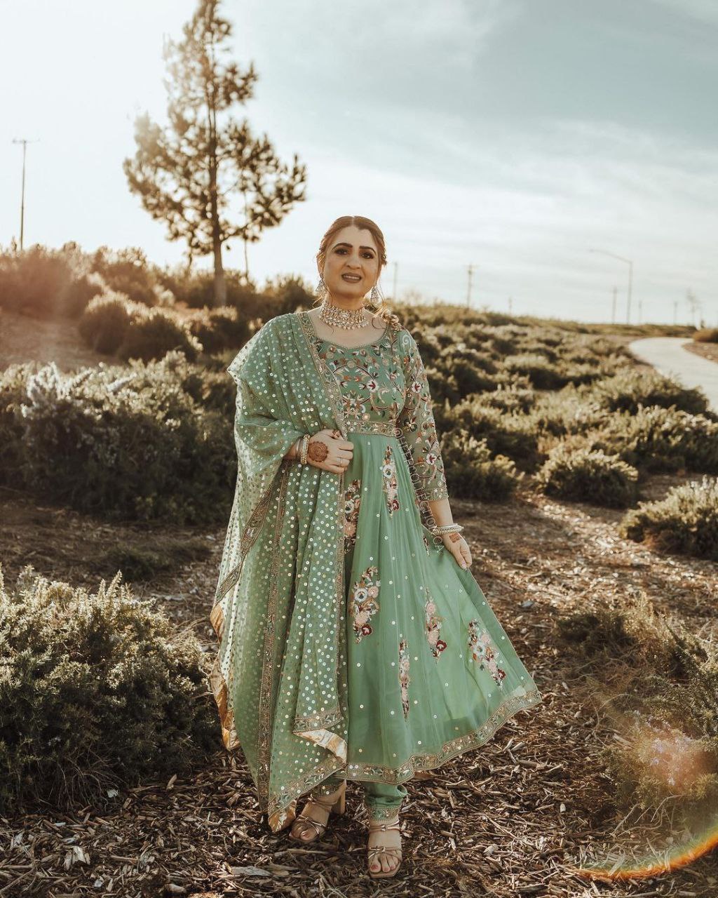 Gorgeous Pista Green Color Thread Work Anarkali Gown