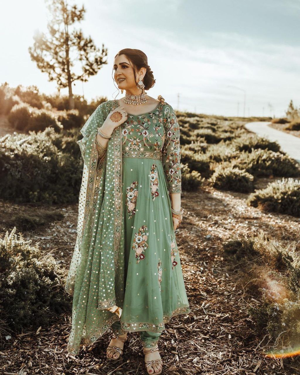 Gorgeous Pista Green Color Thread Work Anarkali Gown