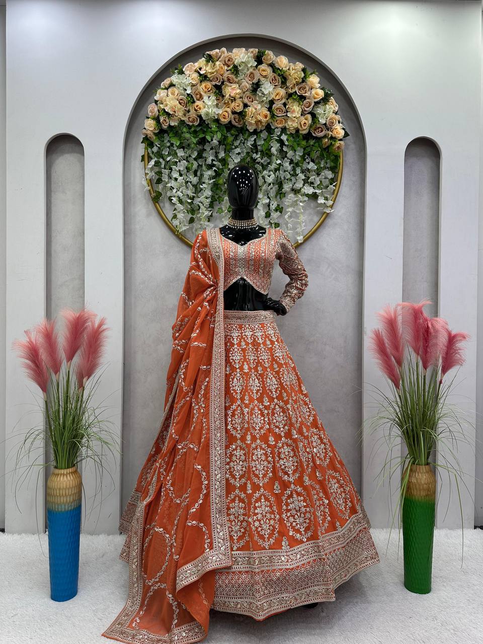 Bridal Wear Full Heavy Work Orange Color Lehenga Choli