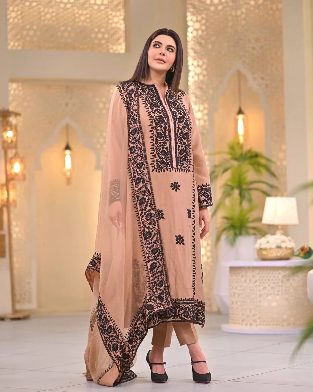 Fantastic Peach Color Embroidery Work Salwar Suit