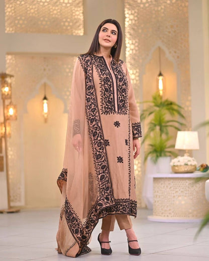 Fantastic Peach Color Embroidery Work Salwar Suit