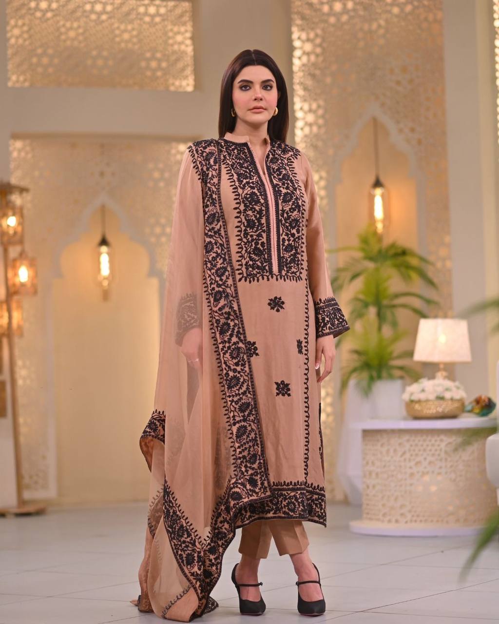 Fantastic Peach Color Embroidery Work Salwar Suit