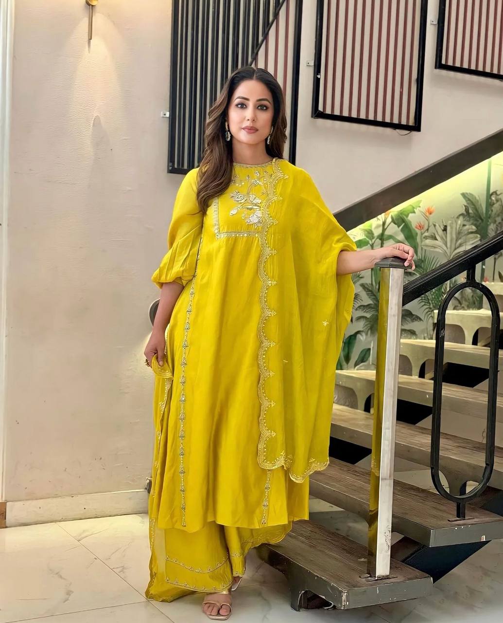 Hina Khan Wear Yellow Color Palazzo Suit