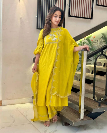 Hina Khan Wear Yellow Color Palazzo Suit