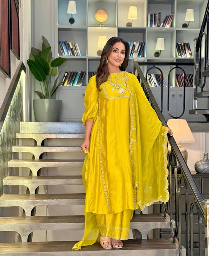 Hina Khan Wear Yellow Color Palazzo Suit