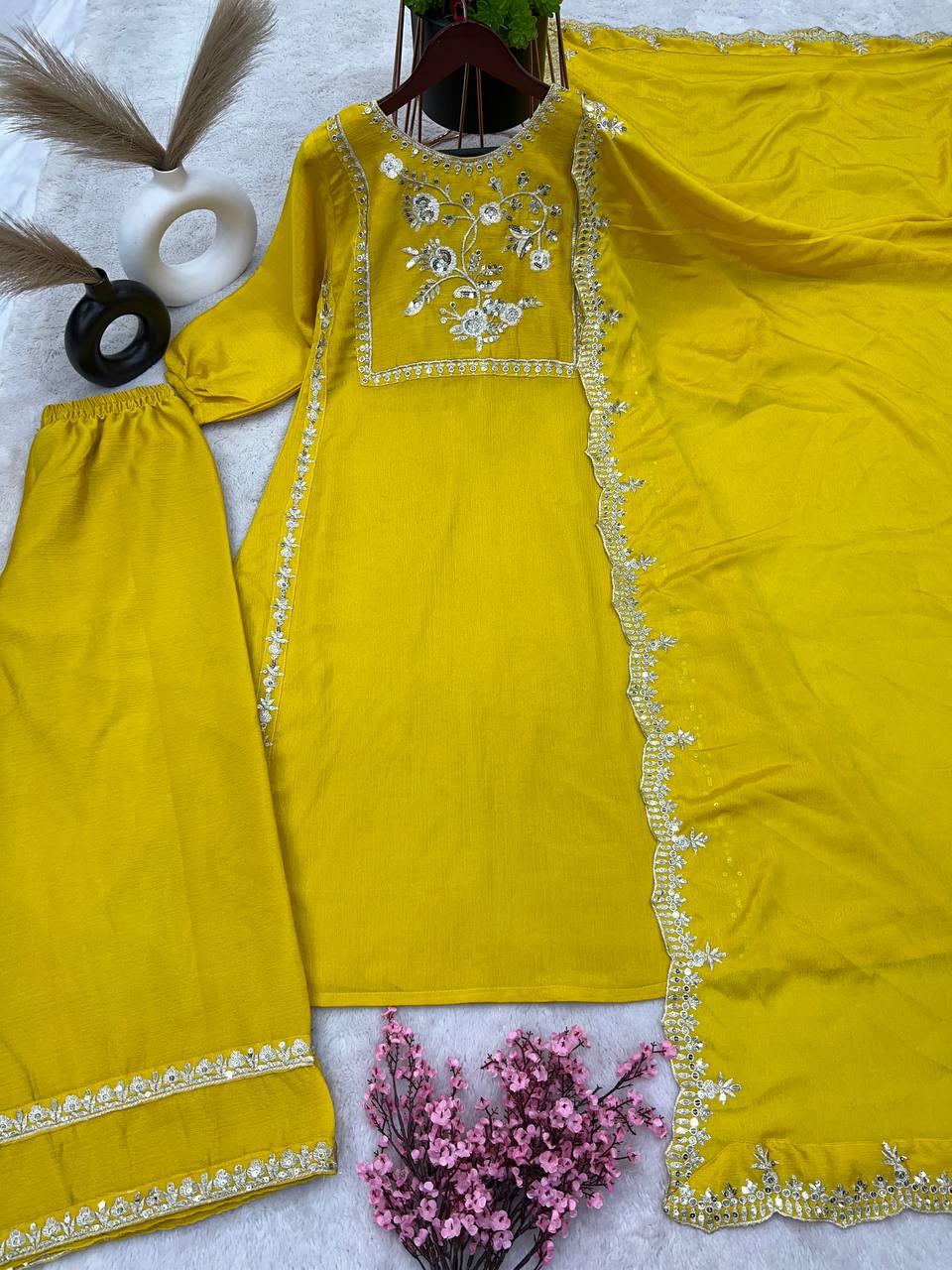 Hina Khan Wear Yellow Color Palazzo Suit