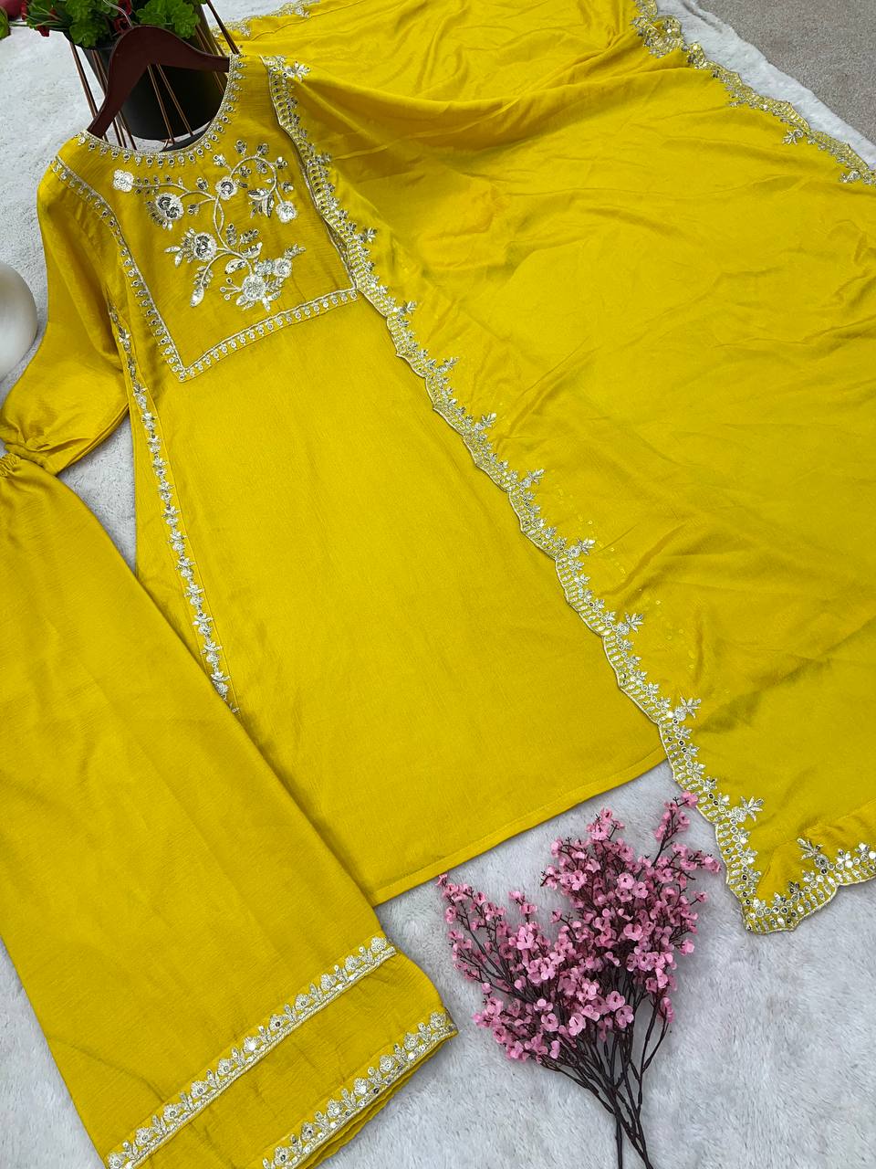 Hina Khan Wear Yellow Color Palazzo Suit