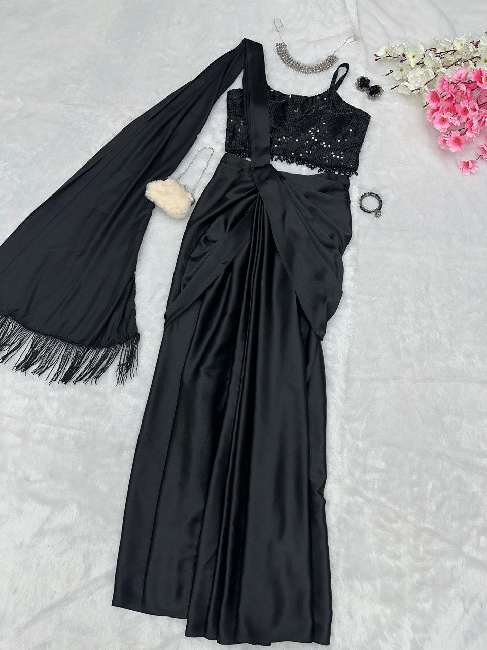 Fabulous Black Color Ready To Wear Western Saree