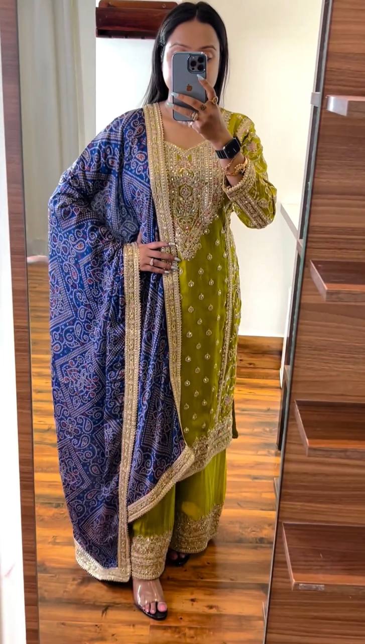 Festival Wear Parrot Green Color Palazzo Suit