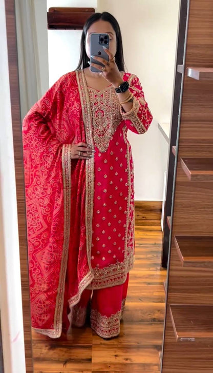 Festival Wear Pink Color Palazzo Suit