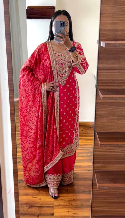 Festival Wear Pink Color Palazzo Suit