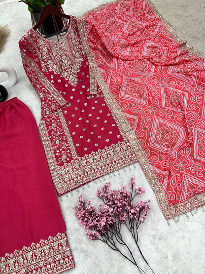 Festival Wear Pink Color Palazzo Suit