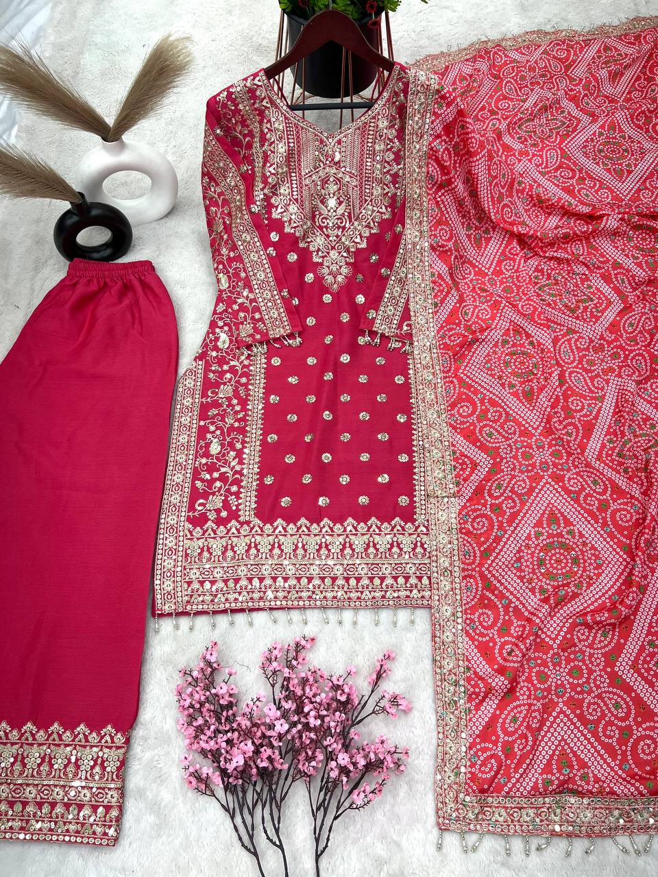 Festival Wear Pink Color Palazzo Suit