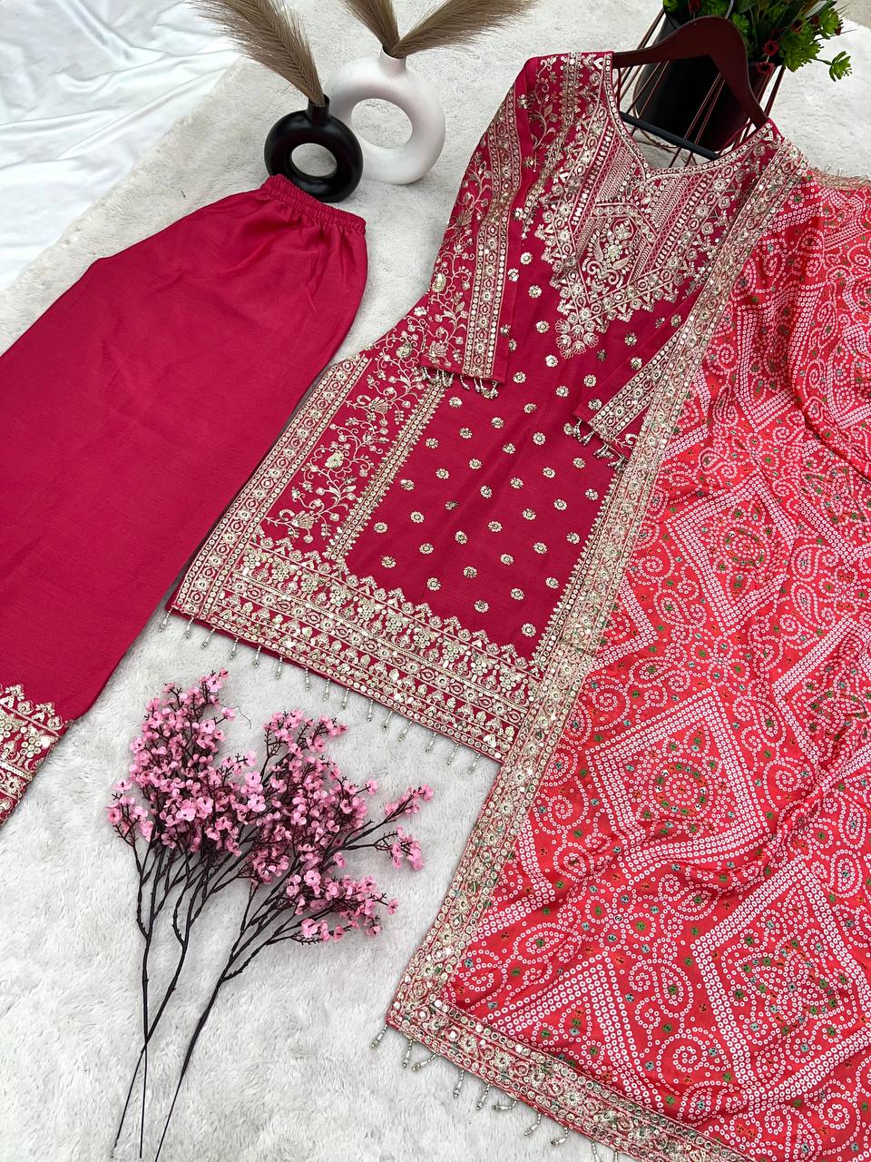 Festival Wear Pink Color Palazzo Suit