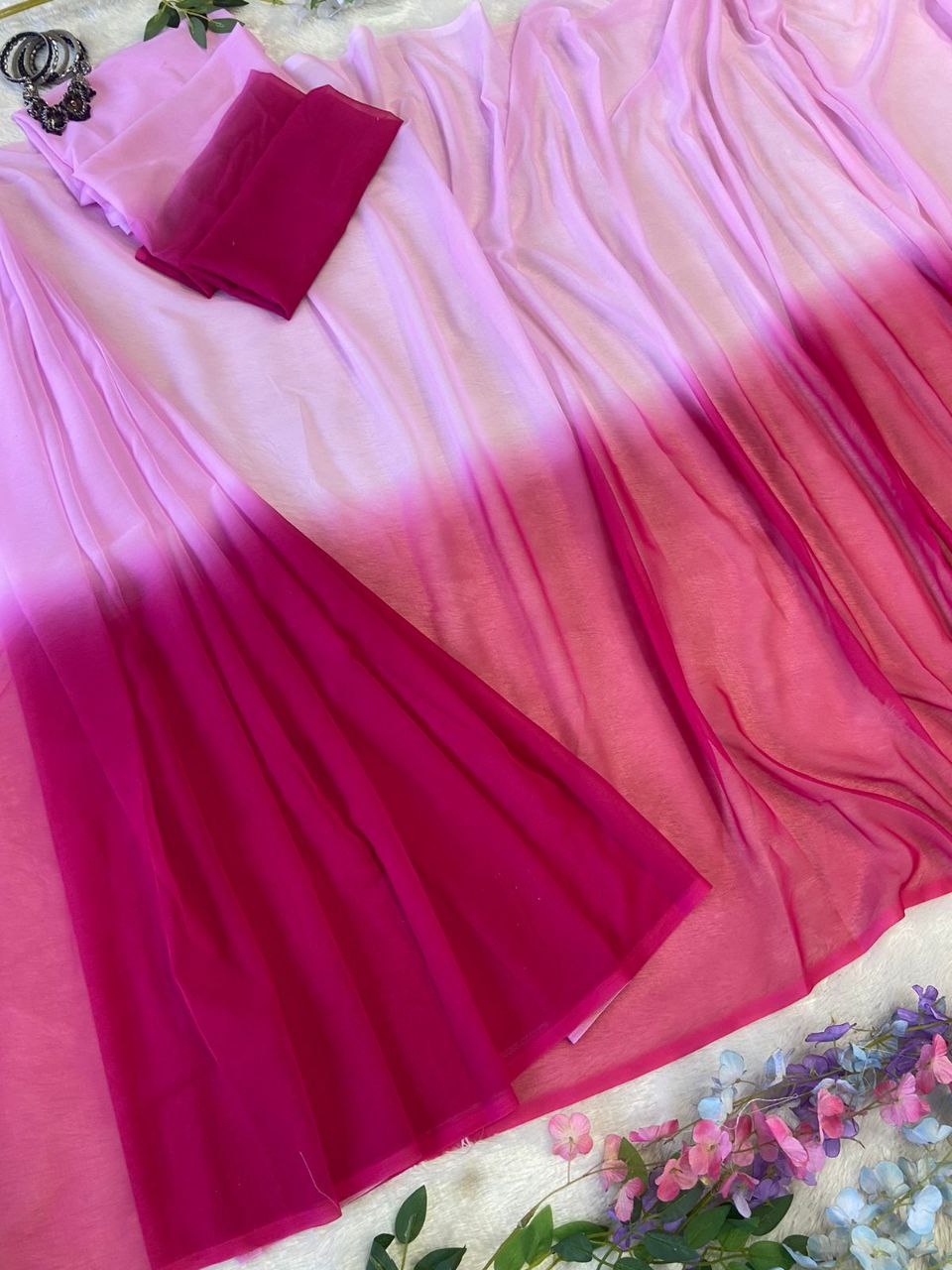 Double Shade In Pink Digital Print Ready To Wear Saree