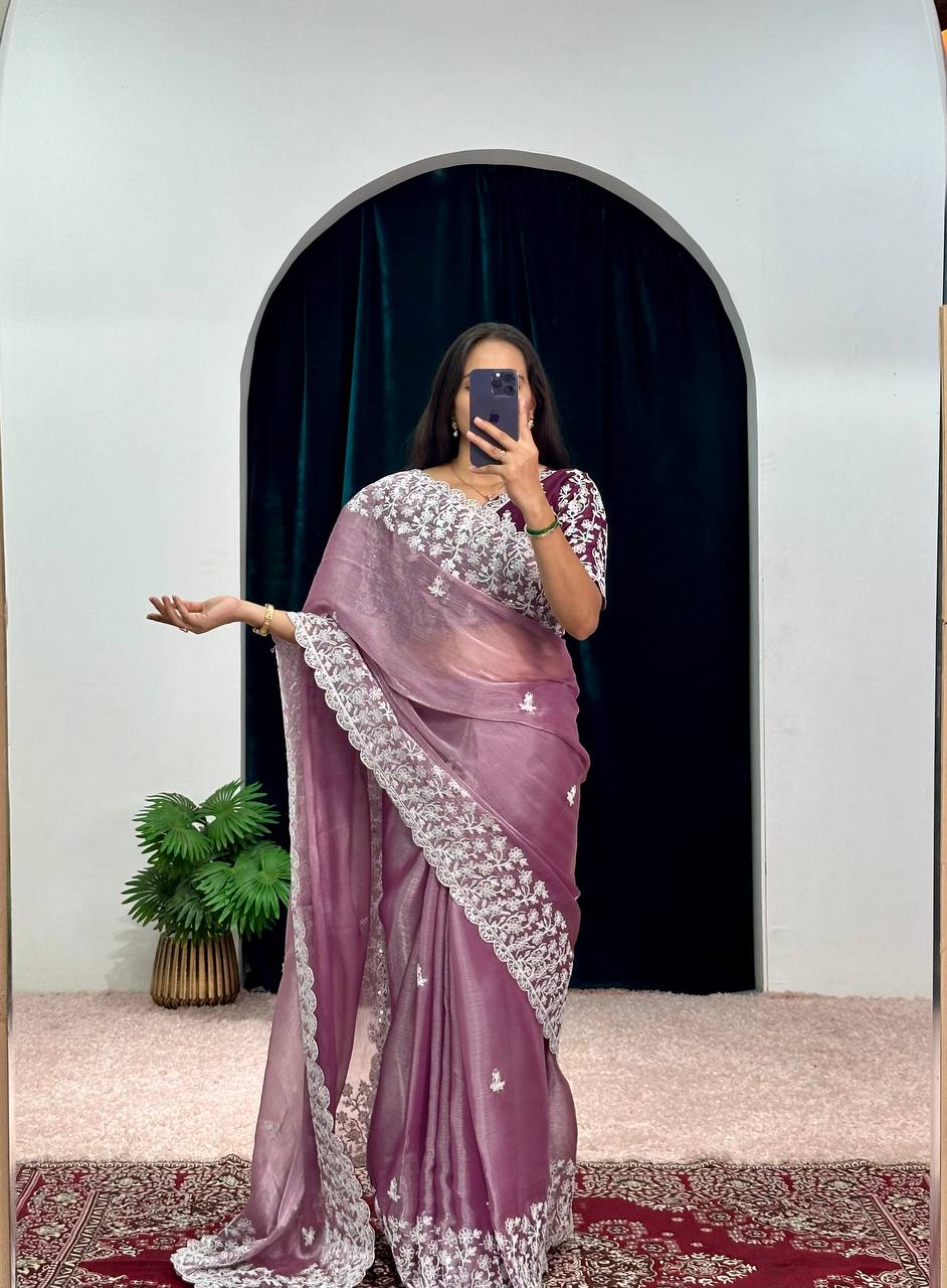 Wonderful Pink Color Embroidery Work Saree