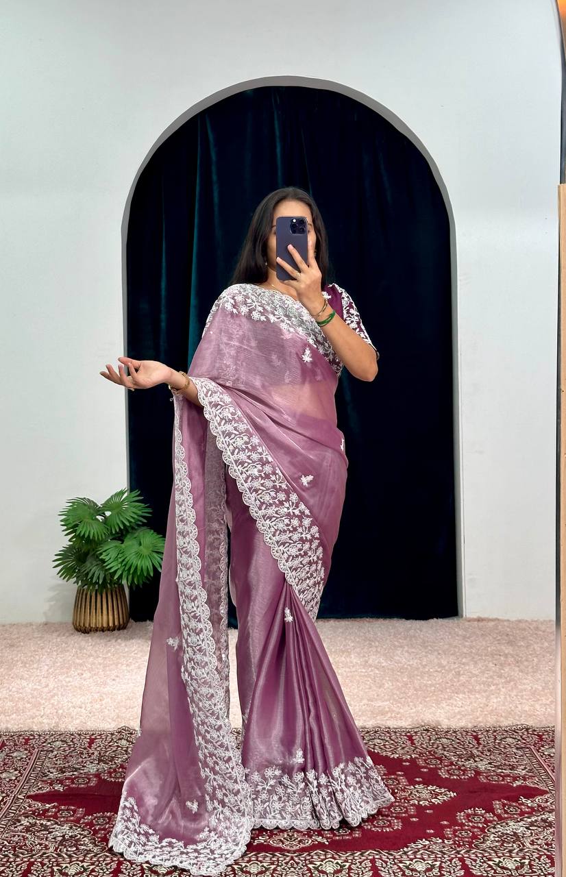 Wonderful Pink Color Embroidery Work Saree