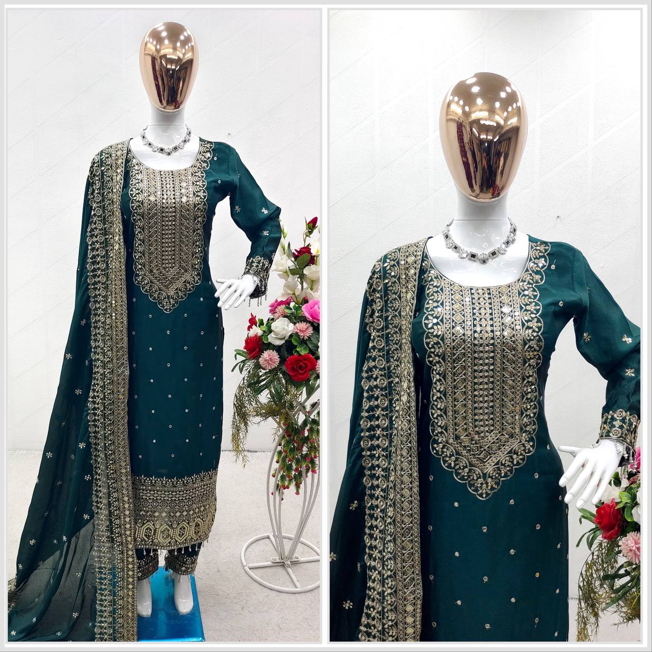 Teal Green Color Embroidery Work Terrific Salwar Suit