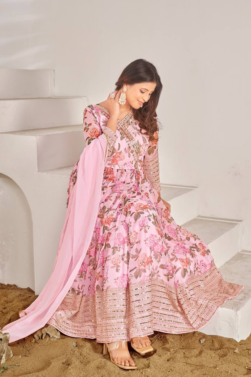 Beautiful Sequence Work Light Pink Color Long Gown