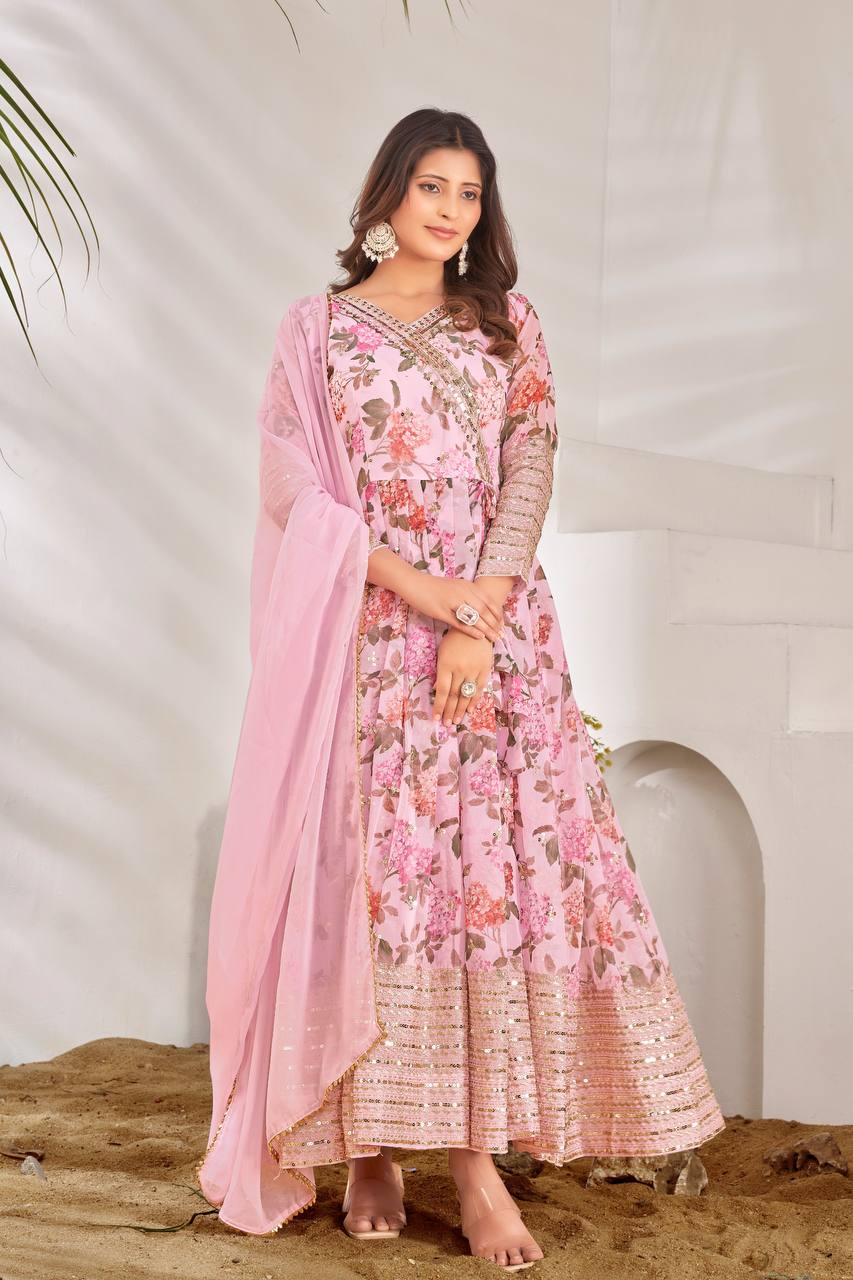 Beautiful Sequence Work Light Pink Color Long Gown