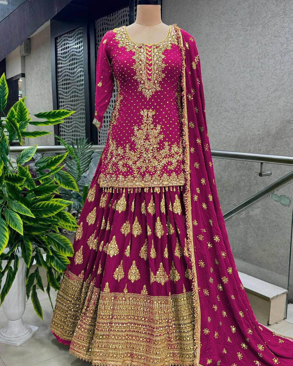 Festive Wear Full Work Dark Pink Color Lehenga With Top